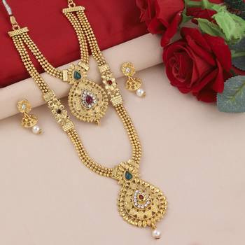 SILVER SHINE Gold Plated Traditional Designer Long Jewellery Set For Women 3