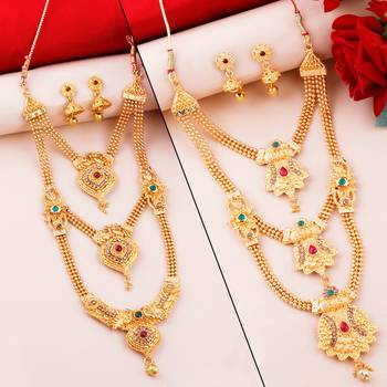 SILVER SHINE Gold Plated Traditional Designer Long Jewellery Set For Women 1