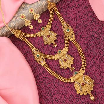 SILVER SHINE Gold Plated Traditional Designer Long Jewellery Set For Women 2