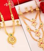 SILVER SHINE Gold Plated Traditional Designer Long Jewellery Set For Women