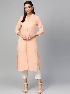 Peach Colored Chikankari Embroidered Straight Kurta 1