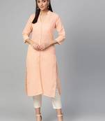 Peach Colored Chikankari Embroidered Straight Kurta