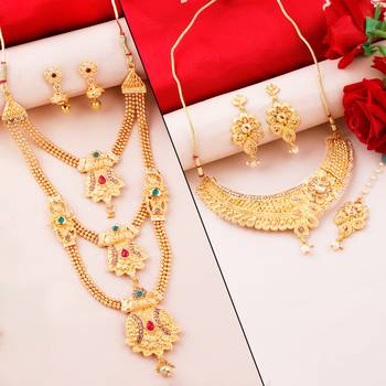 SILVER SHINE Gold Plated Traditional Designer Long Jewellery Set For Women 1