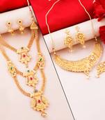 SILVER SHINE Gold Plated Traditional Designer Long Jewellery Set For Women