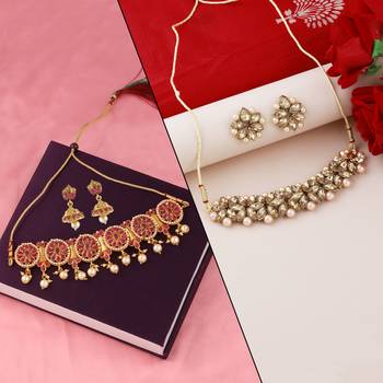 Silver Shine Designer Party Wear  Gold Plated  Choker Set  Traditional Necklace  Jewellery Set For Women Girls 1