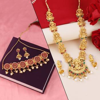 Silver Shine Traditional Gold Plated Temple Set With Choker Necklace Jewellery Set For Women Men 1