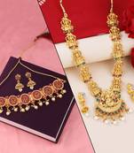 Silver Shine Traditional Gold Plated Temple Set With Choker Necklace Jewellery Set For Women Men