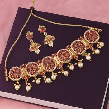 Silver Shine Traditional Gold Plated Temple Set With Choker Necklace Jewellery Set For Women Men 2