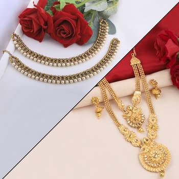 Silver Shine Designer Traditional Long Necklace Set With Anklet Jwellery For Women Girls 1