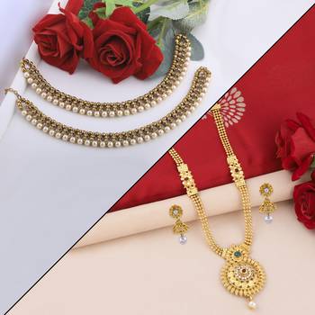 Silver Shine Designer Traditional Necklace Set With Anklet Jewllery For Women Girls 1