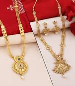 SILVER SHINE Gold Plated Traditional Designer Long Jewellery Set For Women