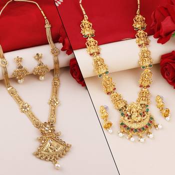 SILVER SHINE Gold Plated Traditional Designer Long Jewellery Set For Women 1