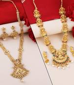 SILVER SHINE Gold Plated Traditional Designer Long Jewellery Set For Women