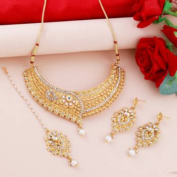 Silver Shine Gold Plated Traditional Choker Set Jewellery Set For Women Girls 1