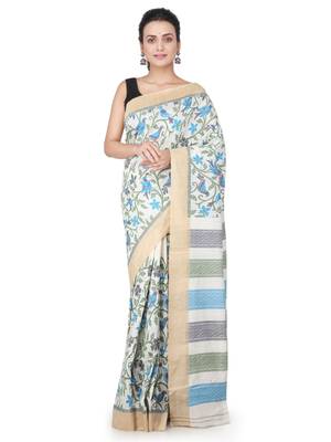 Off white hand woven silk saree with blouse 1