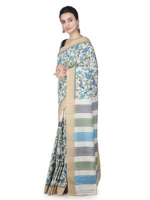 Off white hand woven silk saree with blouse 2