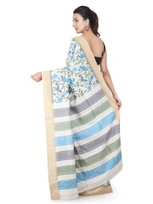 Off white hand woven silk saree with blouse 3