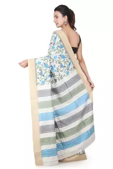 Off white hand woven silk saree with blouse