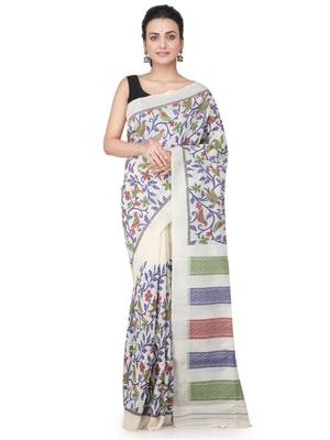 Off white hand woven silk saree with blouse 1