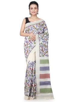 Off white hand woven silk saree with blouse