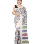 Off white hand woven silk saree with blouse