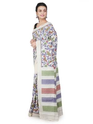 Off white hand woven silk saree with blouse 2