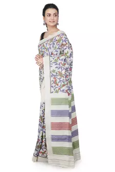 Off white hand woven silk saree with blouse