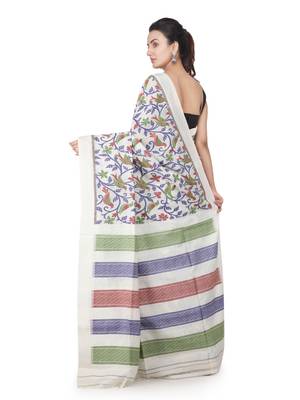 Off white hand woven silk saree with blouse 3