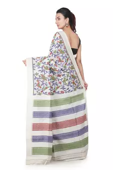 Off white hand woven silk saree with blouse