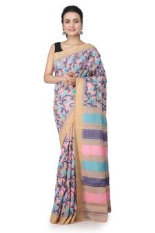 Beige hand woven silk saree with blouse