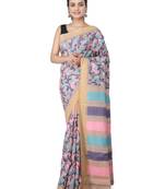 Beige hand woven silk saree with blouse