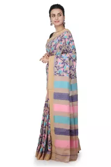 Beige hand woven silk saree with blouse