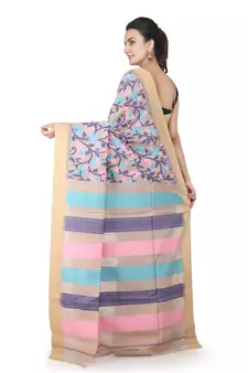 Beige hand woven silk saree with blouse
