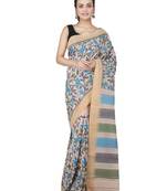 Beige hand woven silk saree with blouse