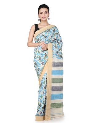 Off white hand woven silk saree with blouse 1