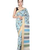 Off white hand woven silk saree with blouse