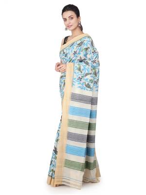 Off white hand woven silk saree with blouse 2