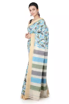 Off white hand woven silk saree with blouse