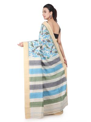 Off white hand woven silk saree with blouse 3
