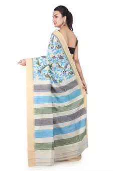 Off white hand woven silk saree with blouse