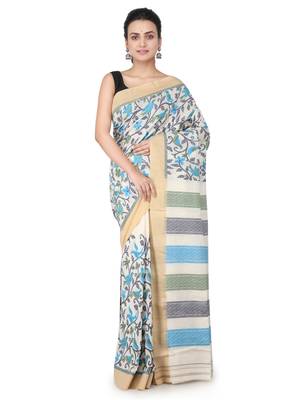 Off white hand woven silk saree with blouse 1