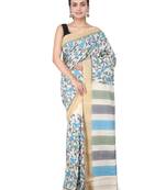 Off white hand woven silk saree with blouse