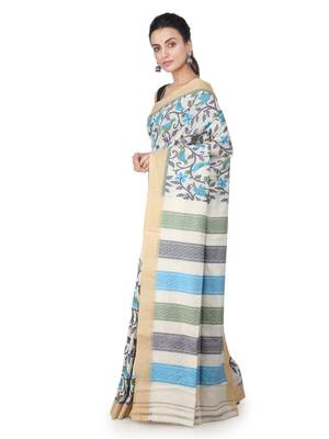 Off white hand woven silk saree with blouse 2