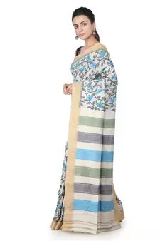 Off white hand woven silk saree with blouse