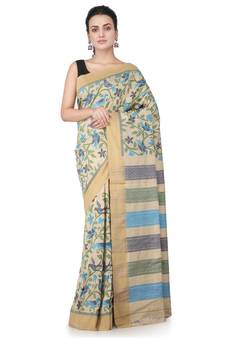 Beige hand woven silk saree with blouse