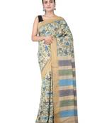 Beige hand woven silk saree with blouse