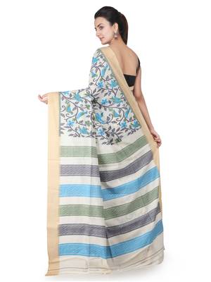 Off white hand woven silk saree with blouse 3