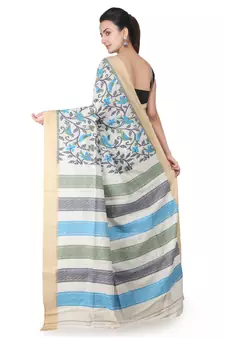 Off white hand woven silk saree with blouse