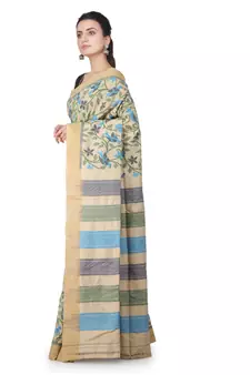 Beige hand woven silk saree with blouse