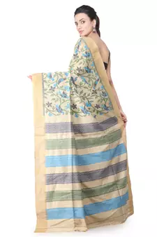 Beige hand woven silk saree with blouse
